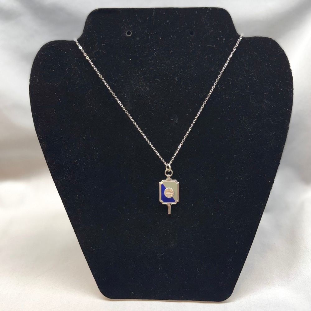 Barrs Sterling Silver Enamel Shield Pendant Necklace Unisex Silver Good Vintage